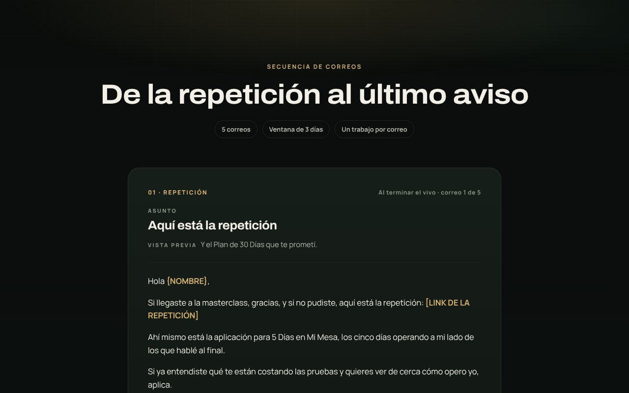 Vista previa de los correos después del webinar
